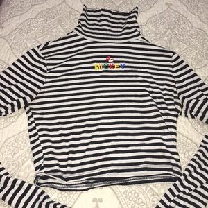 Striped ling sleeve, turtle neck, crop top